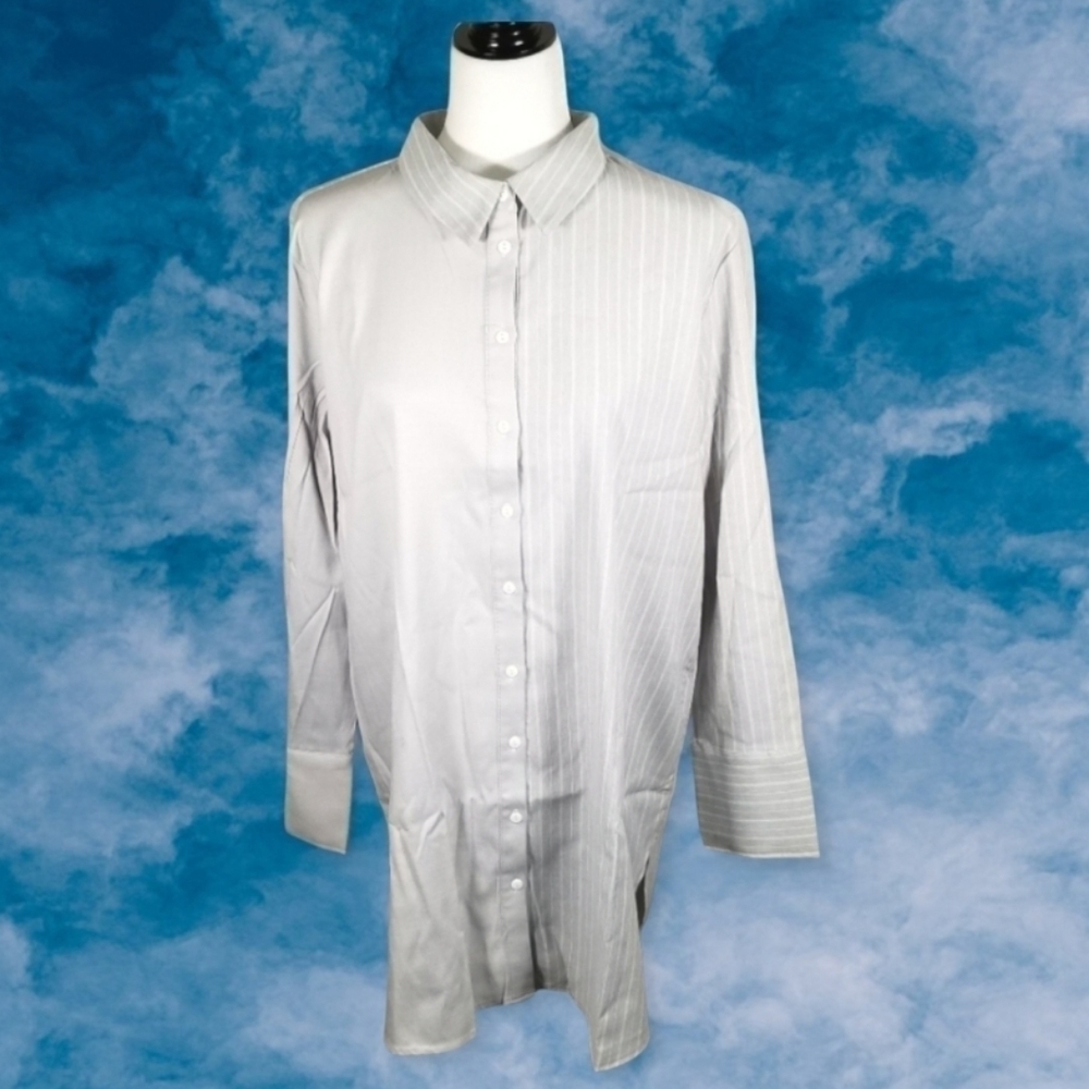 A Point Women's Stripped & Solid Button Down Shirt Dress Size L